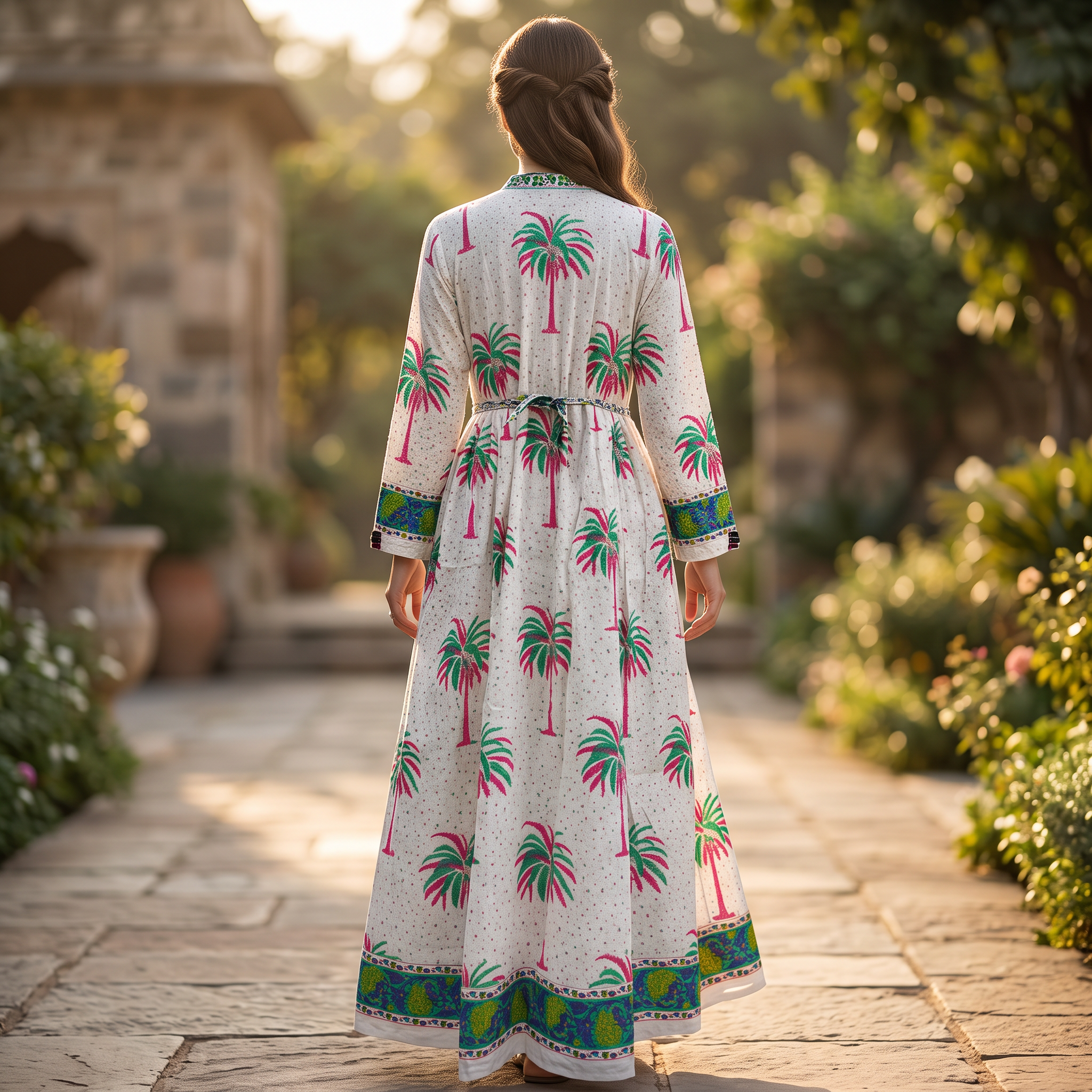 XS/S Bhopali Printed Cotton Dress 57" Long Jalabiya