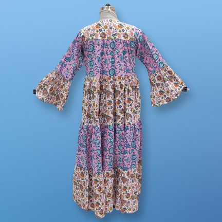 L/XL Moon Pink Printed Cotton Dress 57" Long Jalabiya