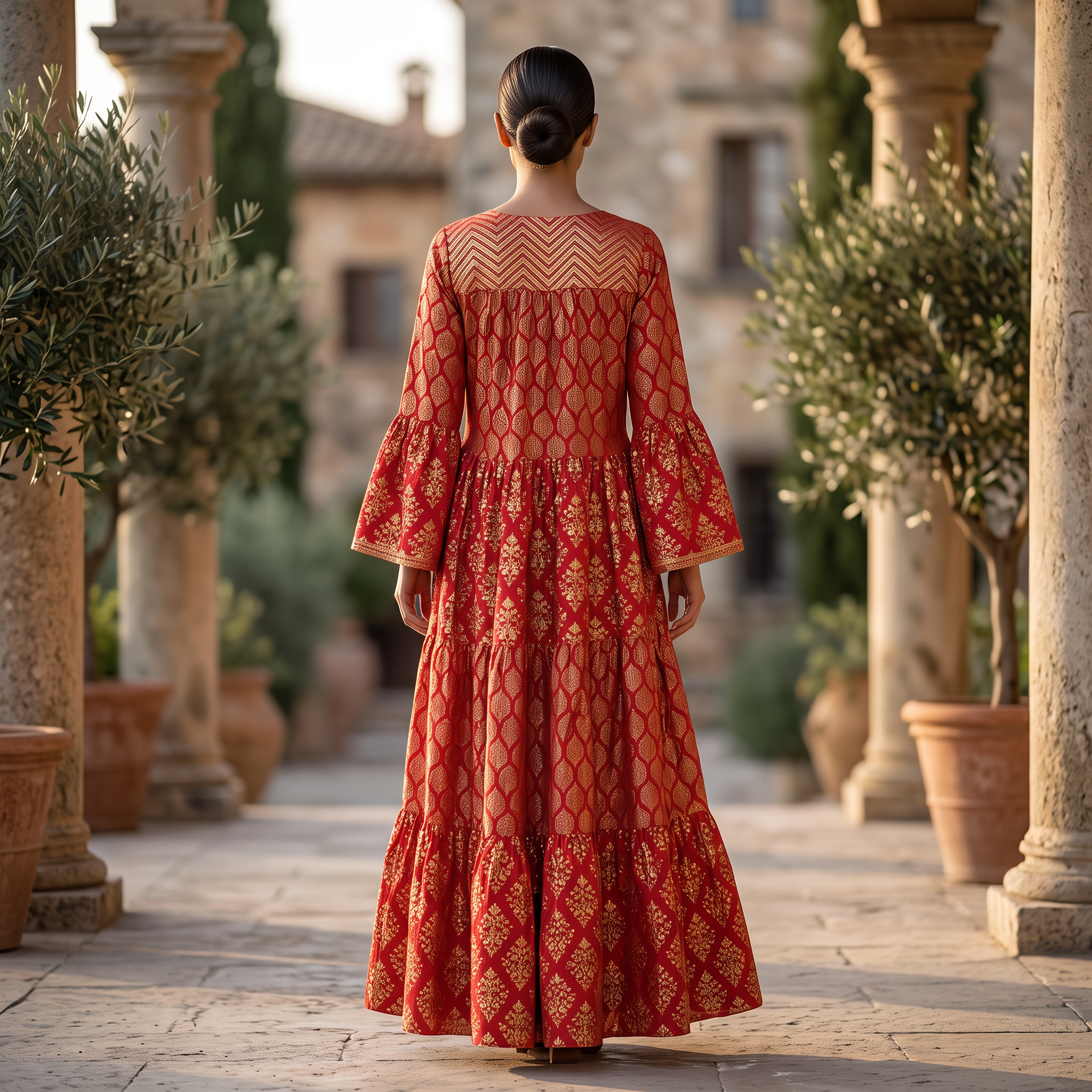 S/M Moon Gold Printed Dress 57" Long Jalabiya