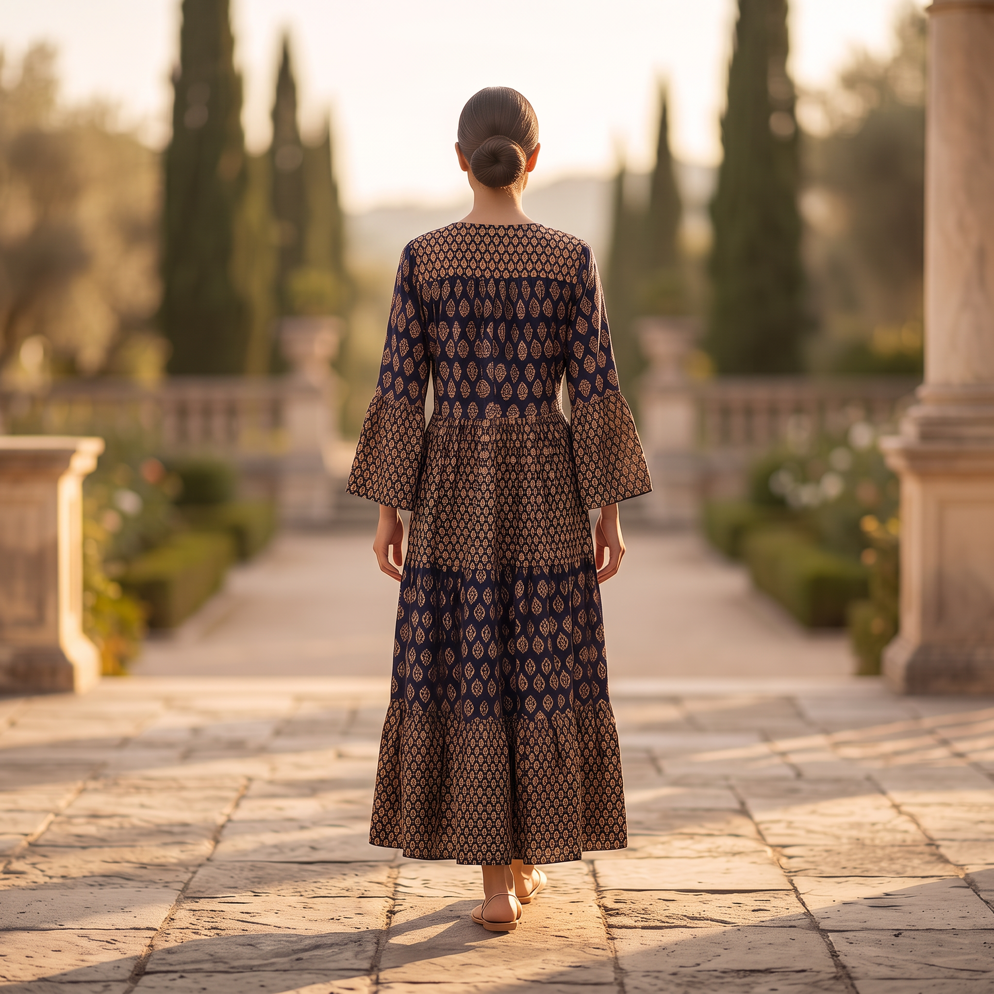 S/M Moon Gold Printed Dress 57" Long Jalabiya