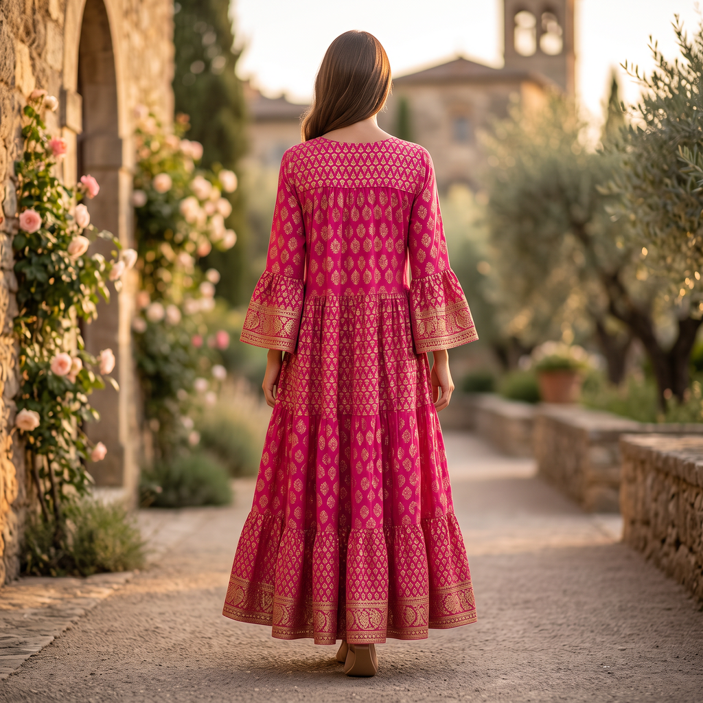 S/M Moon Gold Printed Dress 57" Long Jalabiya