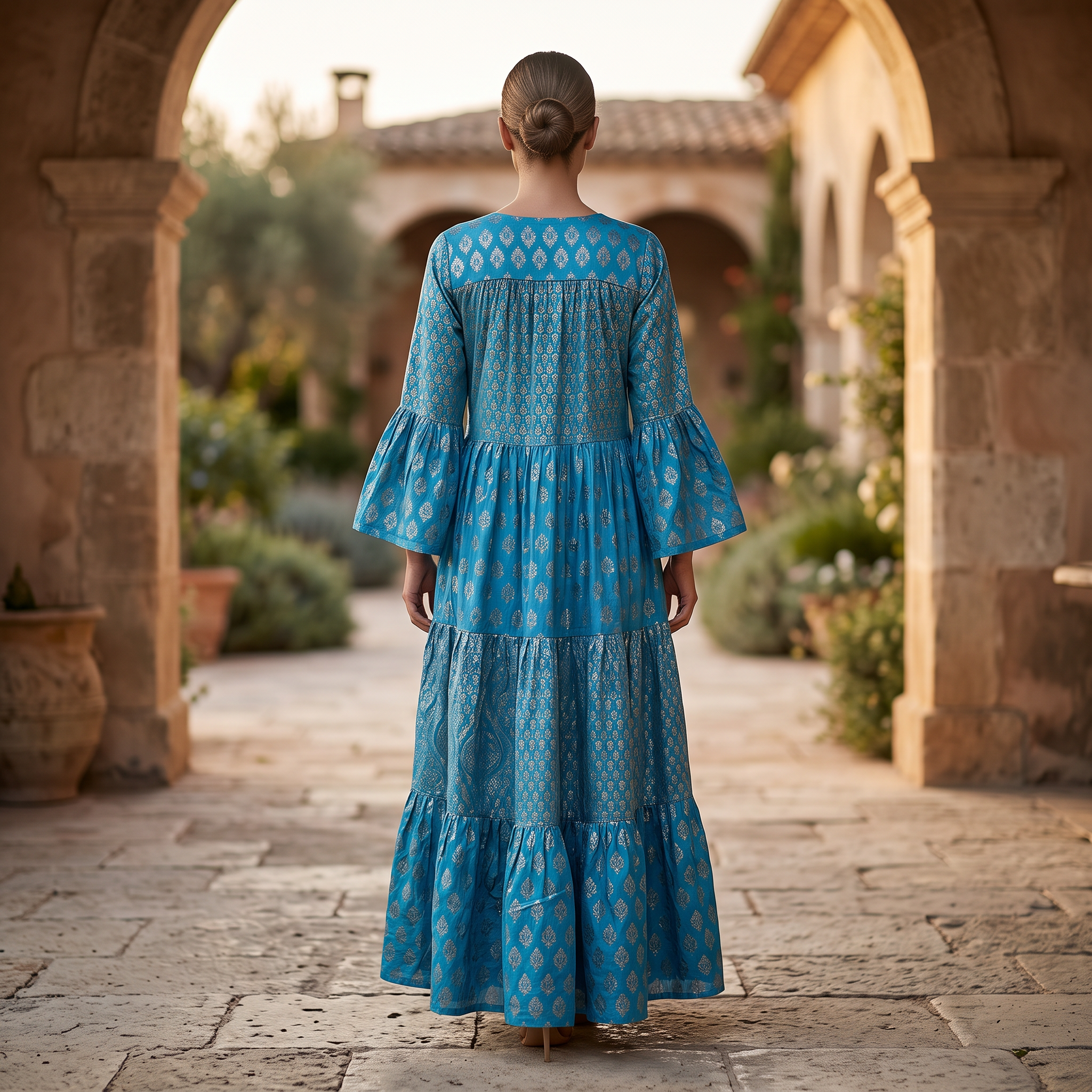 L/XL Moon Gold Printed Dress 57" Long Jalabiya