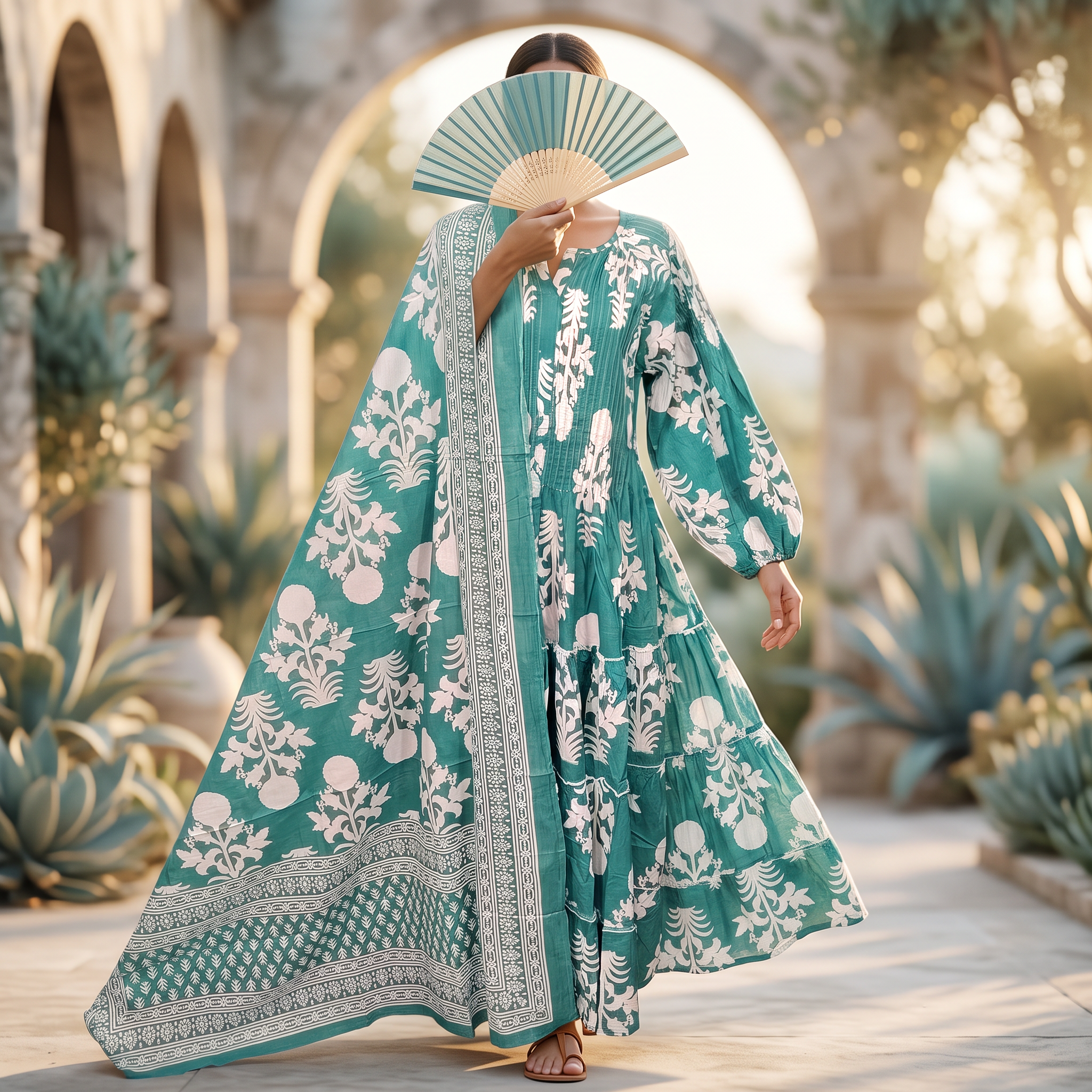 L-XL Fawz Printed Cotton Dress 57" Long Jalabiya With Sheila TN 344