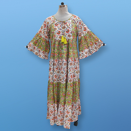 S/M Gaby Multi Printed Cotton Dress 57" Long Jalabiya