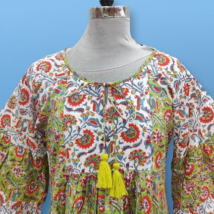 S/M Gaby Multi Printed Cotton Dress 57" Long Jalabiya