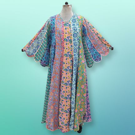 S/M Meher Multi Printed Cotton Dress 57" Long Jalabiya
