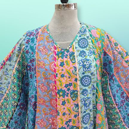 S/M Meher Multi Printed Cotton Dress 57" Long Jalabiya