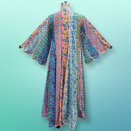 S/M Meher Multi Printed Cotton Dress 57" Long Jalabiya