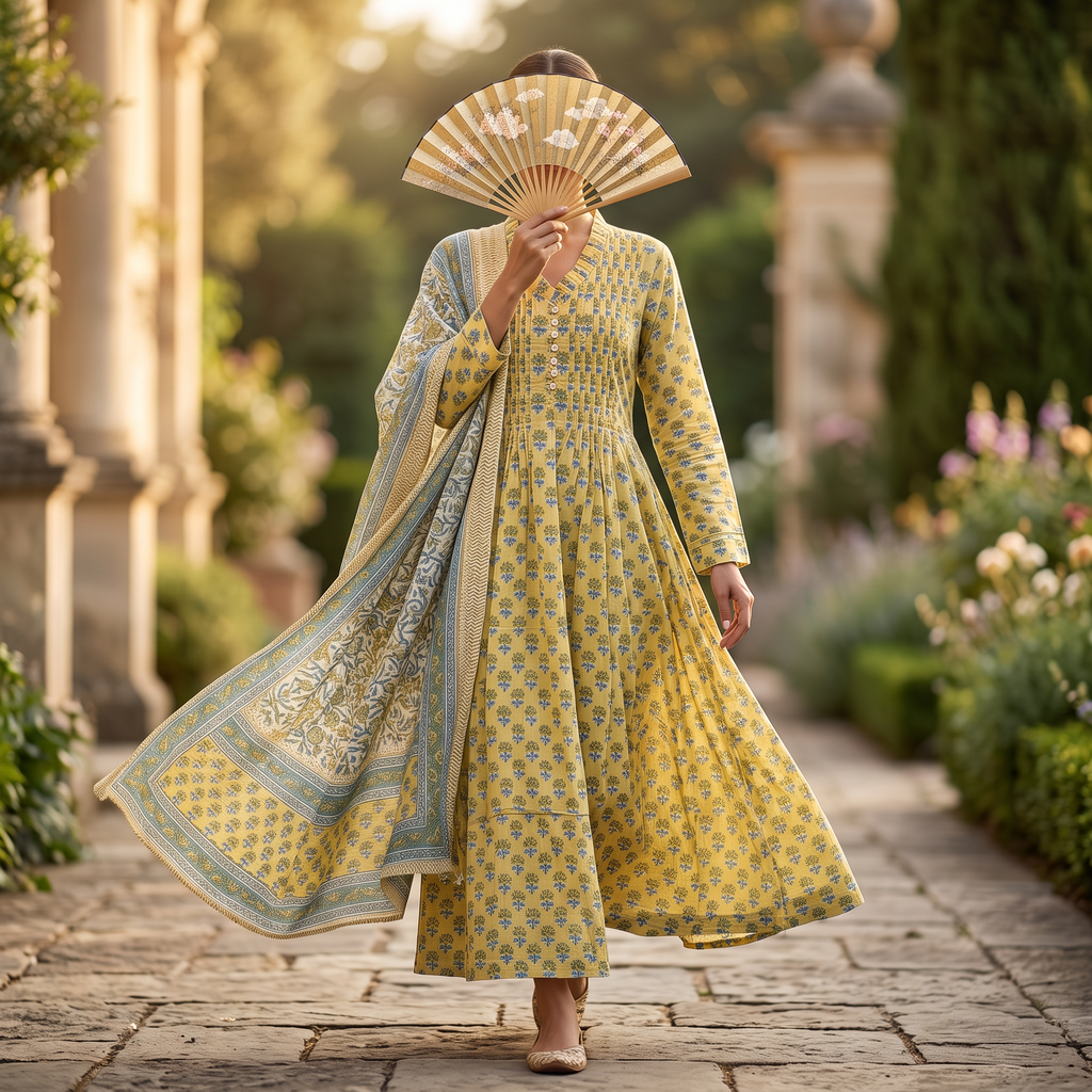 XS-S Sparrow Printed Cotton Dress 54" Long Jalabiya With Sheila TN 399