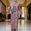 XS-S Honey Printed Cotton Dress 54" Long Jalabiya With Sheila