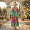 S/M Satin Moon Printed Cotton Dress 57" Long Jalabiya