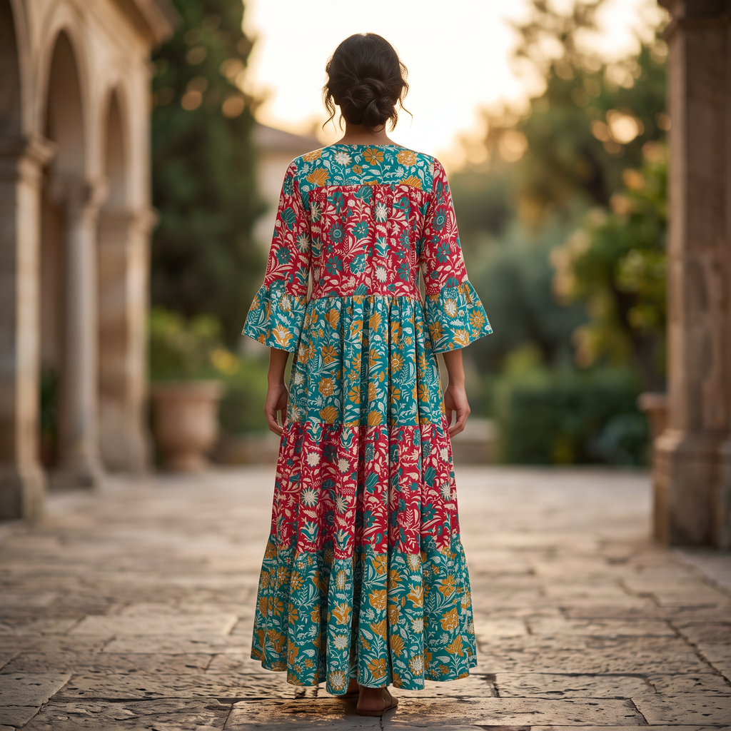 S/M Satin Moon Printed Cotton Dress 57" Long Jalabiya