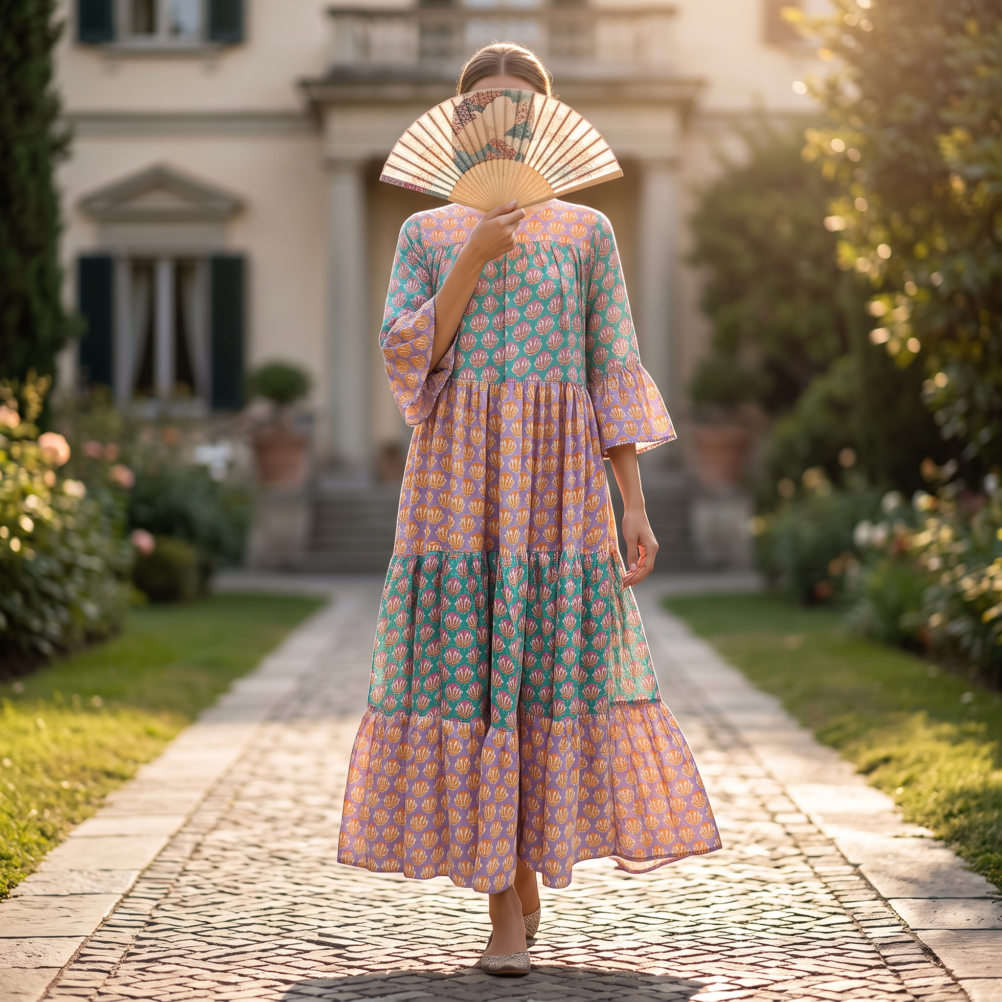 S/M Satin Moon Printed Cotton Dress 57" Long Jalabiya