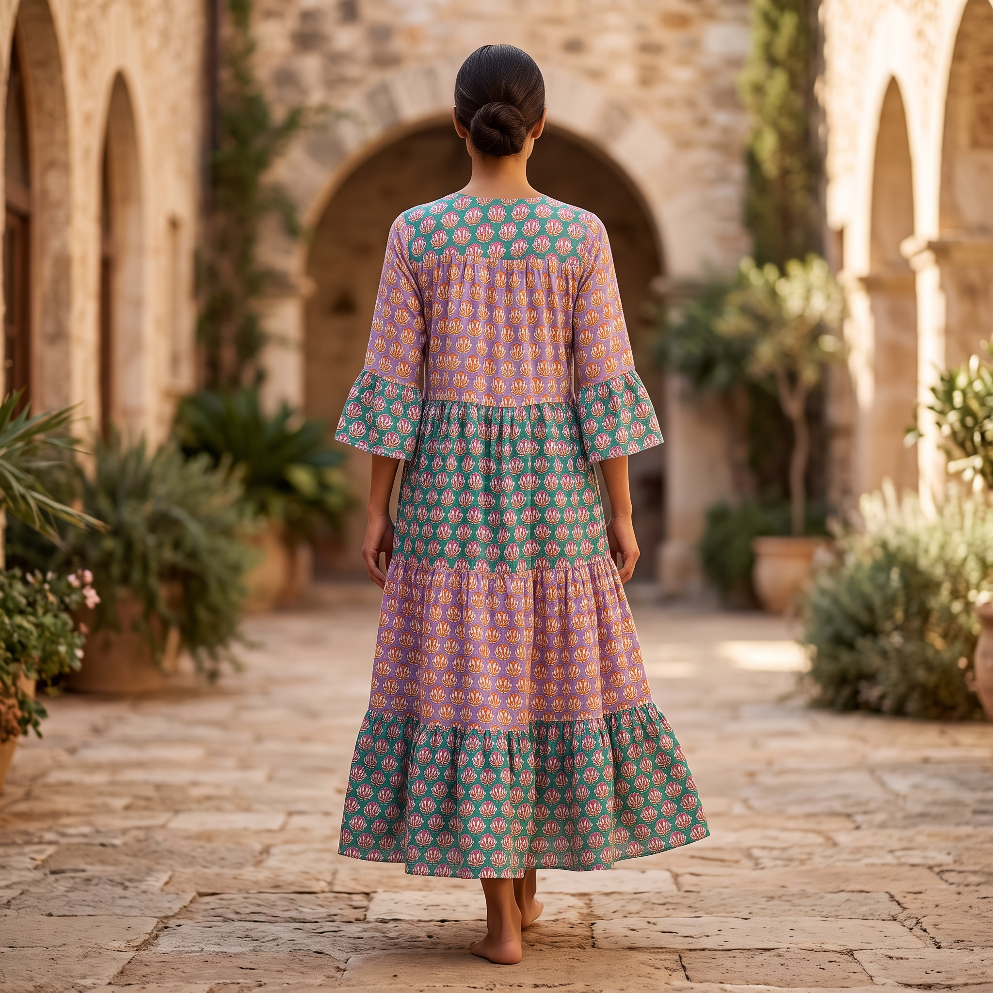 S/M Satin Moon Printed Cotton Dress 57" Long Jalabiya