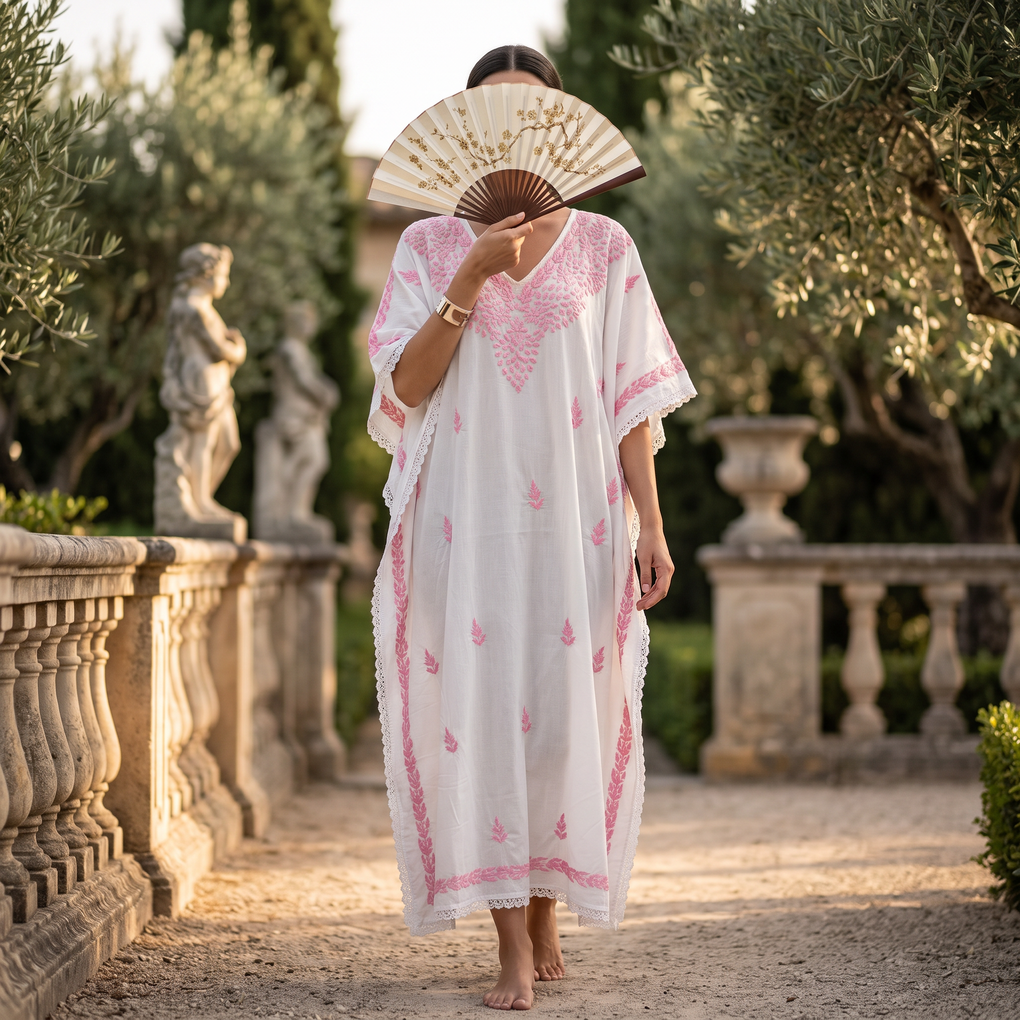 Free Size Farasha Embroidery Kaftan Cotton Dress 60" Long