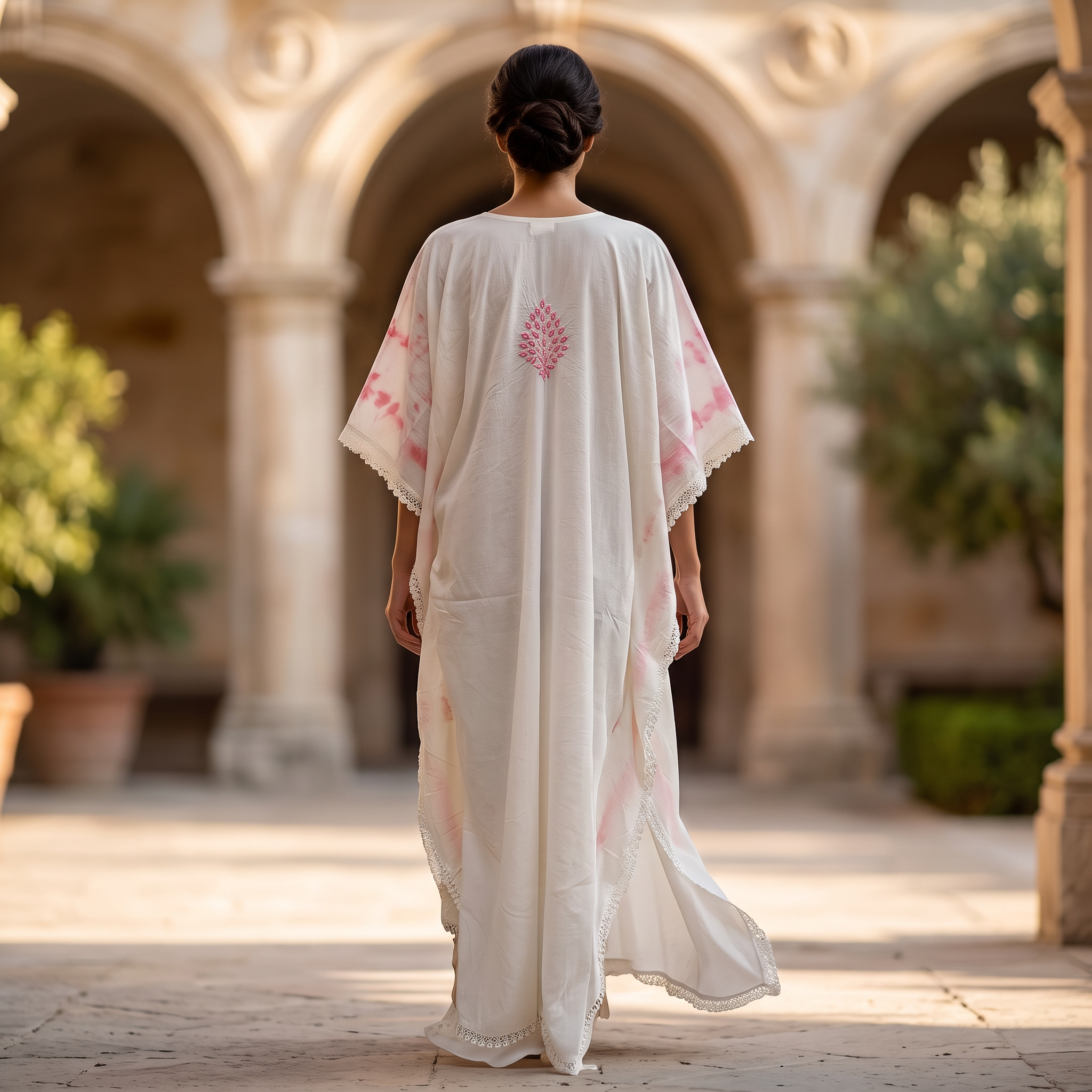 Free Size Farasha Embroidery Kaftan Cotton Dress 60" Long
