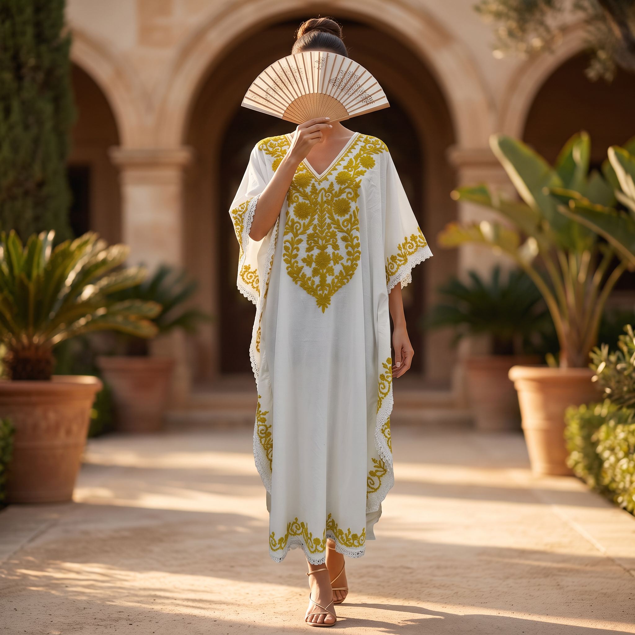 Free Size Farasha Embroidery Kaftan Cotton Dress 57" Long