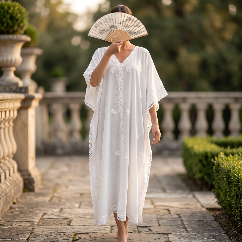 Free Size Farasha Embroidery Kaftan Cotton Dress 60" Long