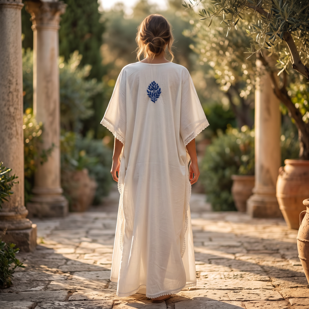 Free Size Farasha Embroidery Kaftan Cotton Dress 60" Long