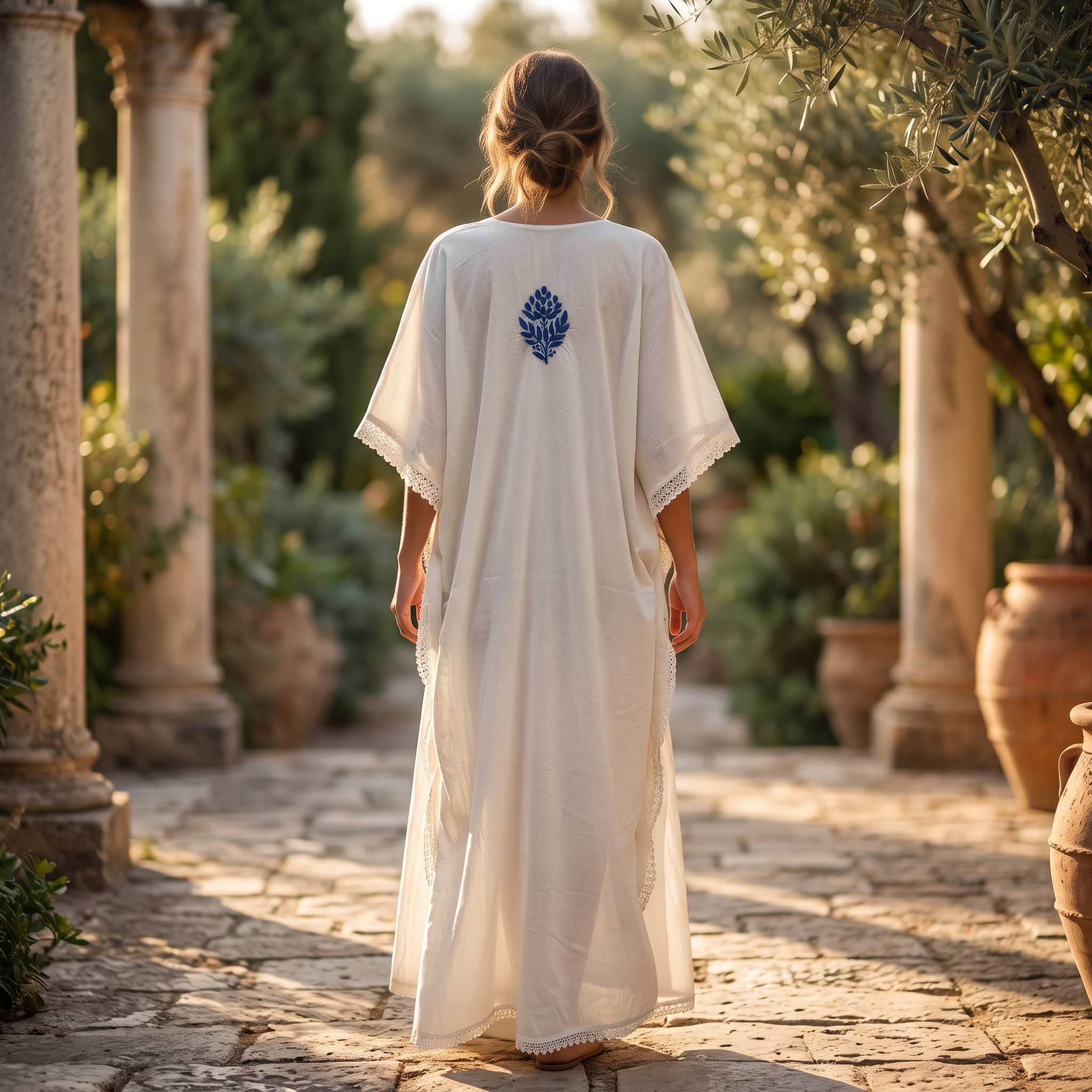 Free Size Farasha Embroidery Kaftan Cotton Dress 60" Long