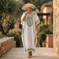 Free Size Farasha Embroidery Kaftan Cotton Dress 57" Long