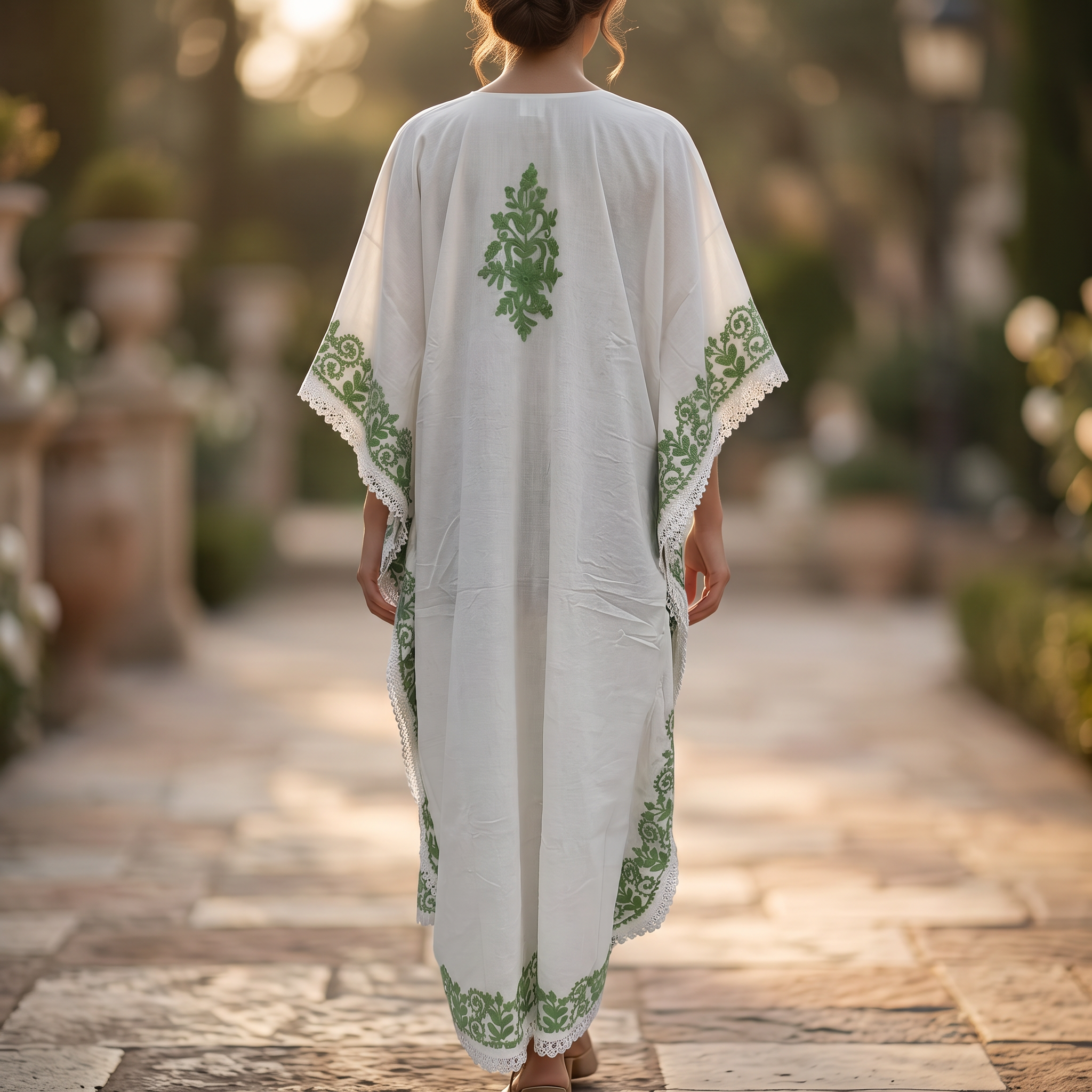 Free Size Farasha Embroidery Kaftan Cotton Dress 57" Long