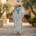 Free Size Farasha Embroidery Kaftan Cotton Dress 58" Long