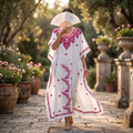 Free Size Farasha Embroidery Kaftan Cotton Dress 60" Long