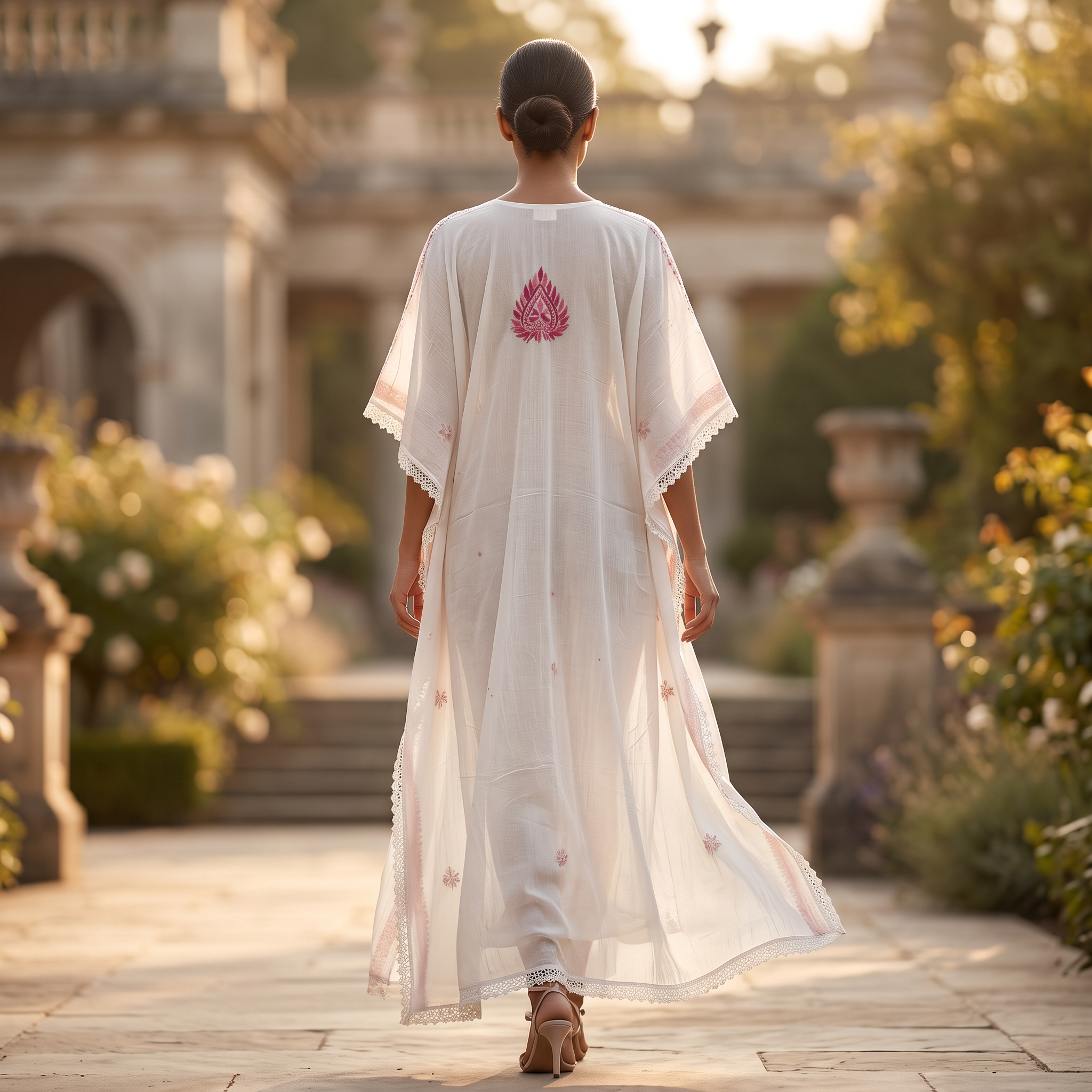 Free Size Farasha Embroidery Kaftan Cotton Dress 60" Long