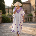 Free Size Farasha Embroidery Kaftan Cotton Dress 57" Long