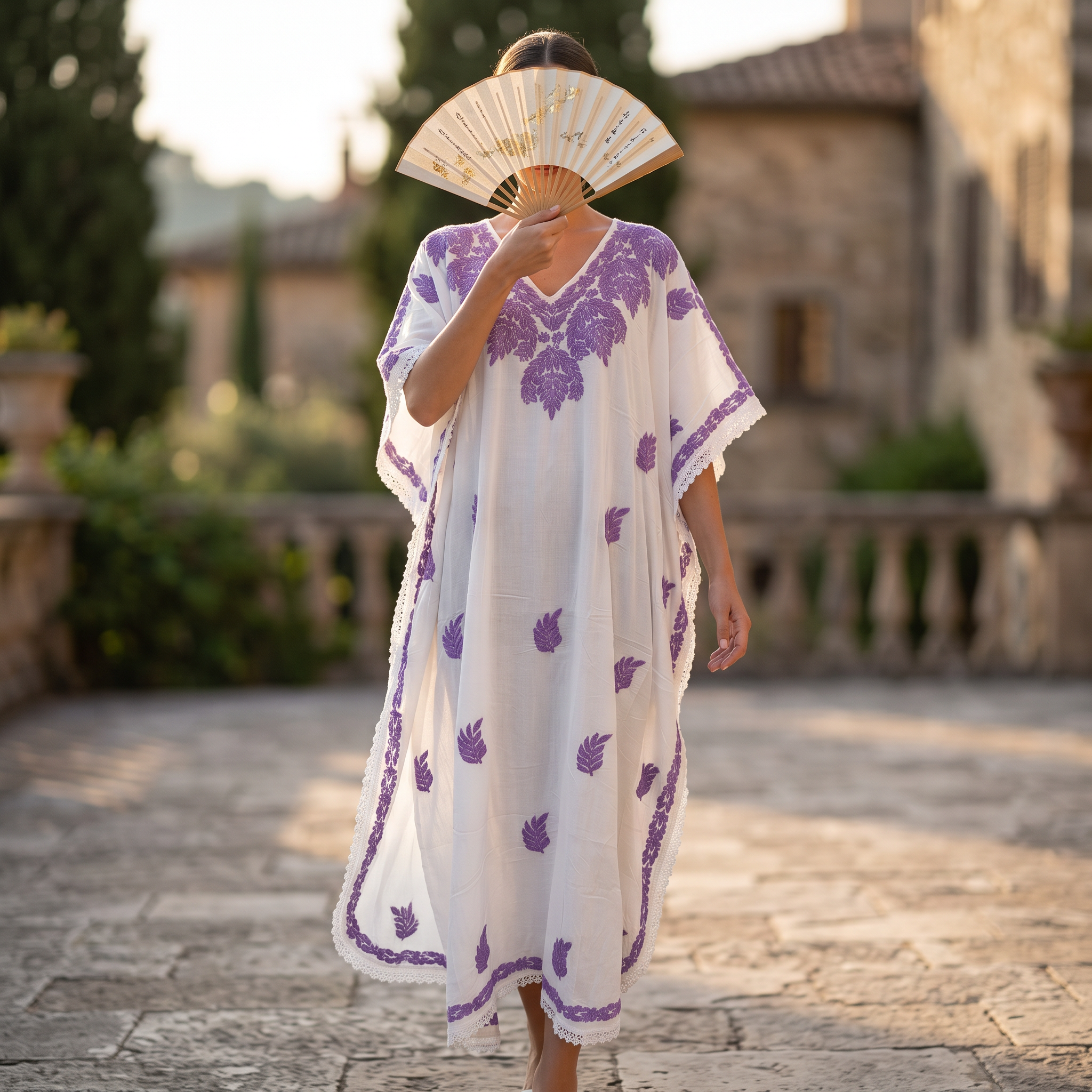 Free Size Farasha Embroidery Kaftan Cotton Dress 57" Long