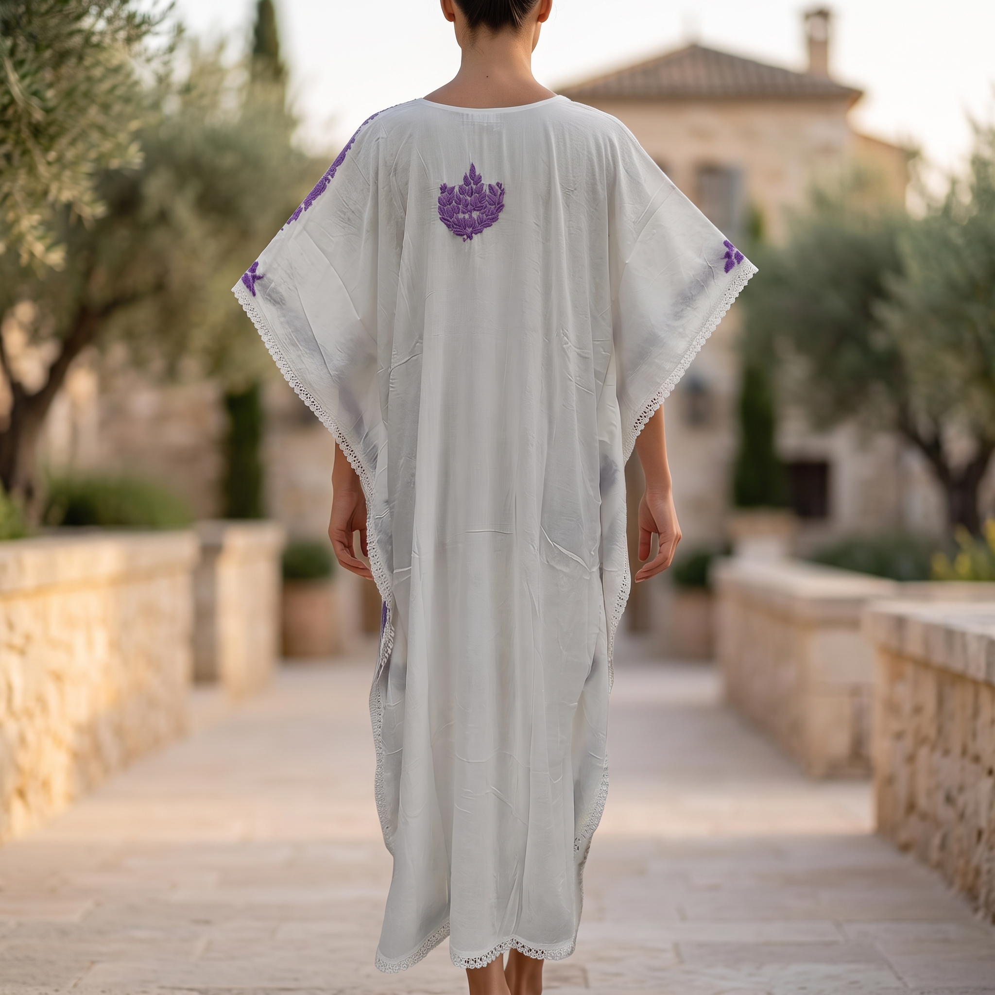 Free Size Farasha Embroidery Kaftan Cotton Dress 57" Long