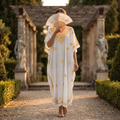 Free Size Farasha Embroidery Kaftan Cotton Dress 60" Long