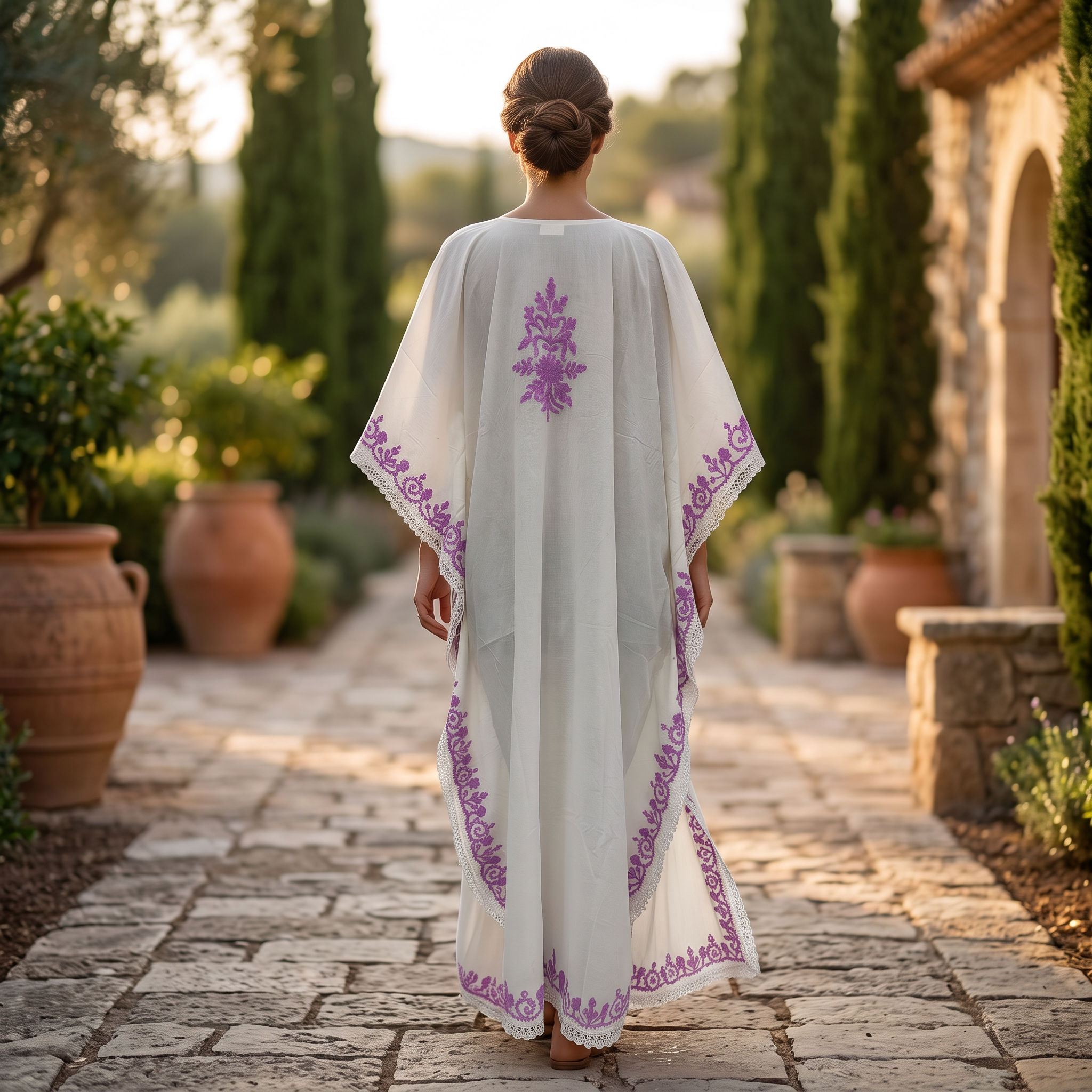 Free Size Farasha Embroidery Kaftan Cotton Dress 57" Long