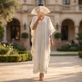 Free Size Farasha Embroidery Kaftan Cotton Dress 60" Long