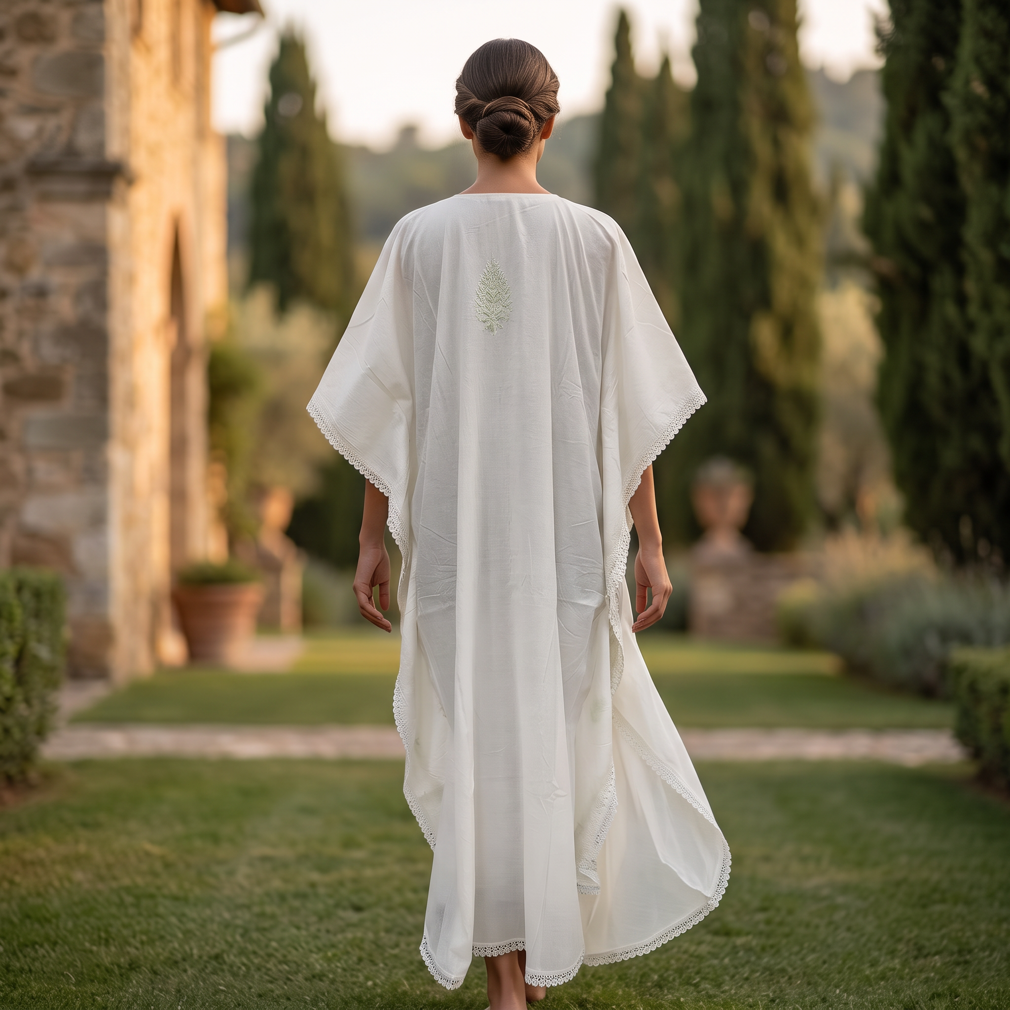 Free Size Farasha Embroidery Kaftan Cotton Dress 60" Long