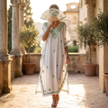 Free Size Farasha Embroidery Kaftan Cotton Dress 60" Long