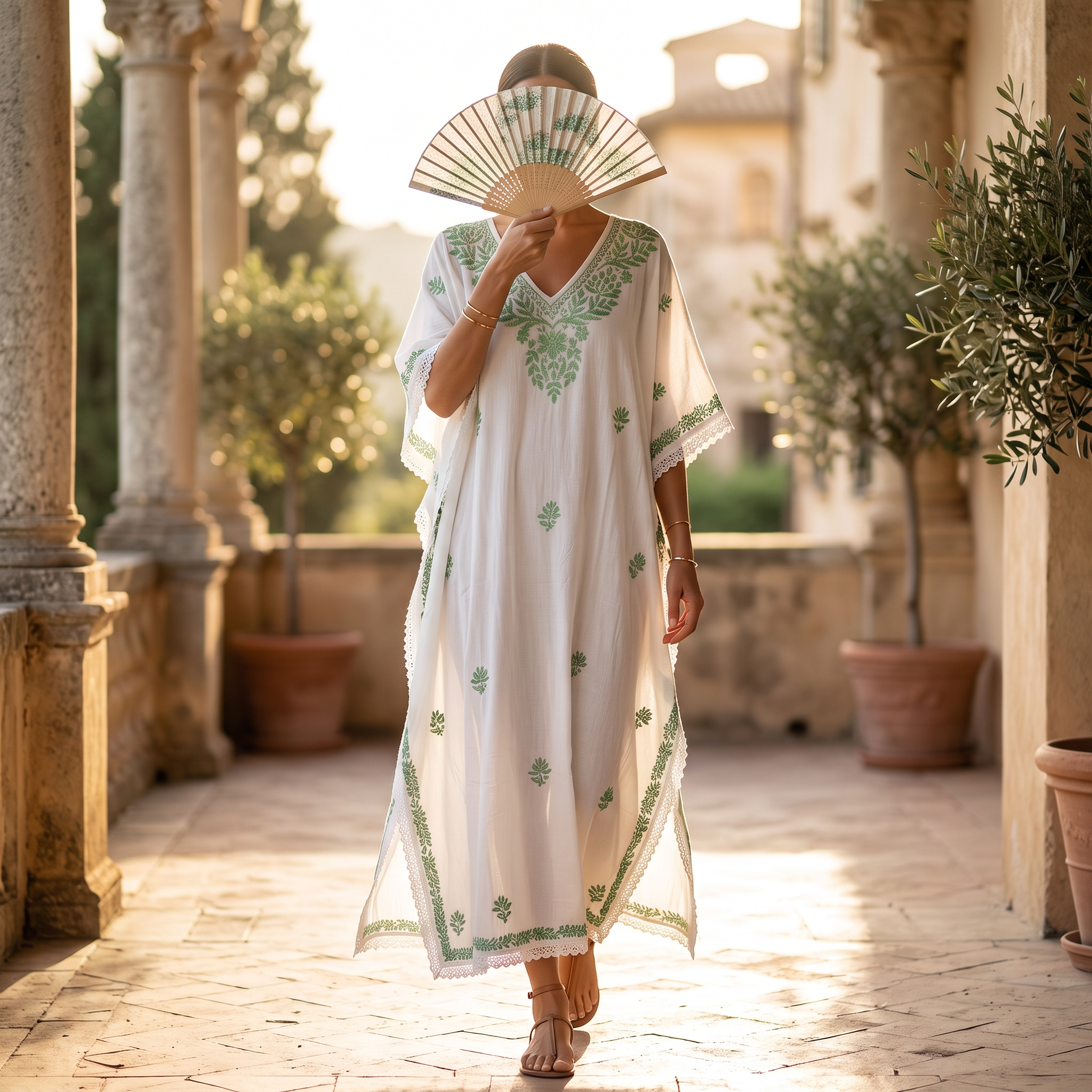 Free Size Farasha Embroidery Kaftan Cotton Dress 60" Long