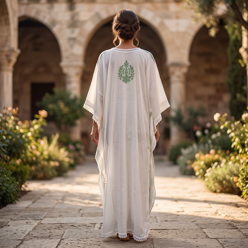 Free Size Farasha Embroidery Kaftan Cotton Dress 60" Long