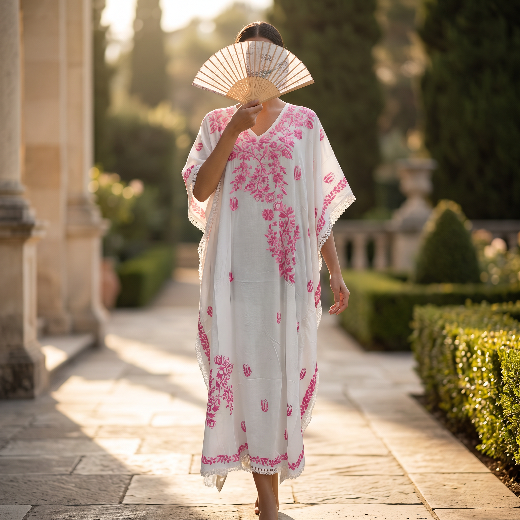 Free Size Farasha Embroidery Kaftan Cotton Dress 58" Long