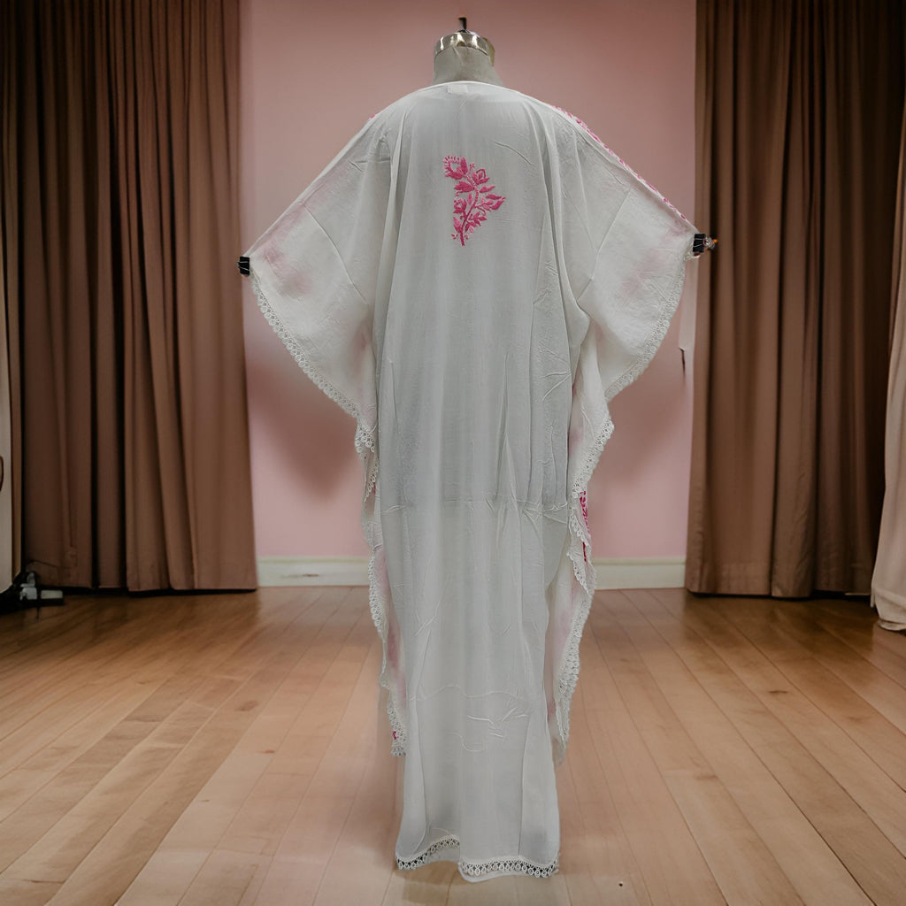 Free Size Farasha Embroidery Kaftan Cotton Dress 58" Long