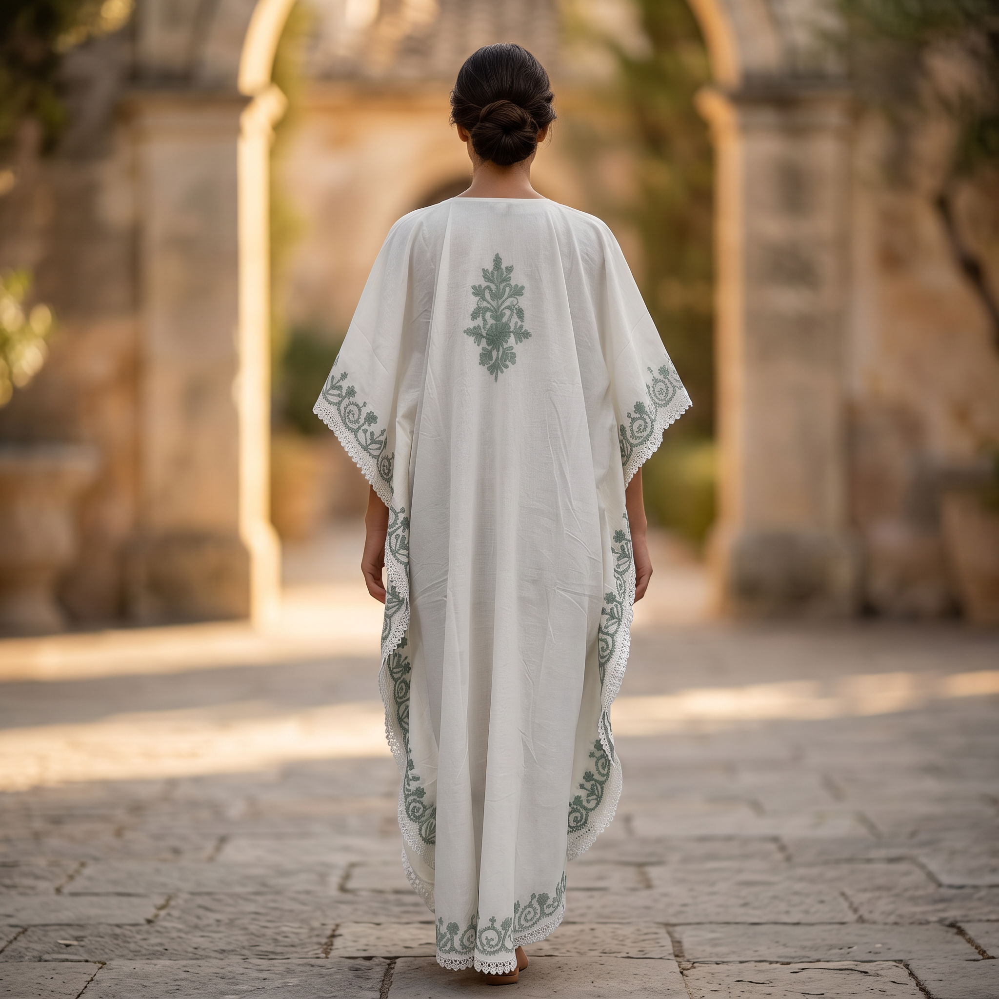 Free Size Farasha Embroidery Kaftan Cotton Dress 57" Long