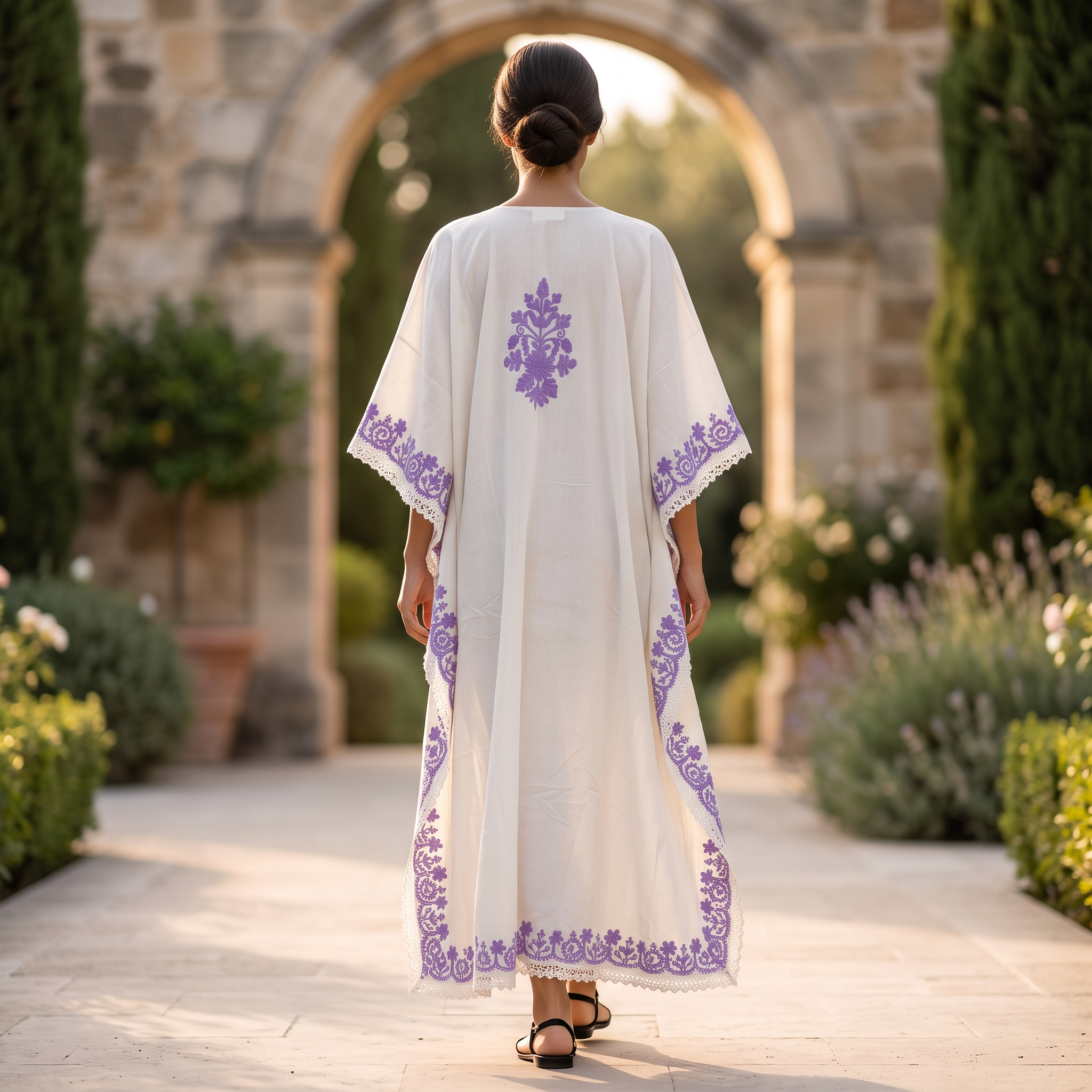 Free Size Farasha Embroidery Kaftan Cotton Dress 57" Long