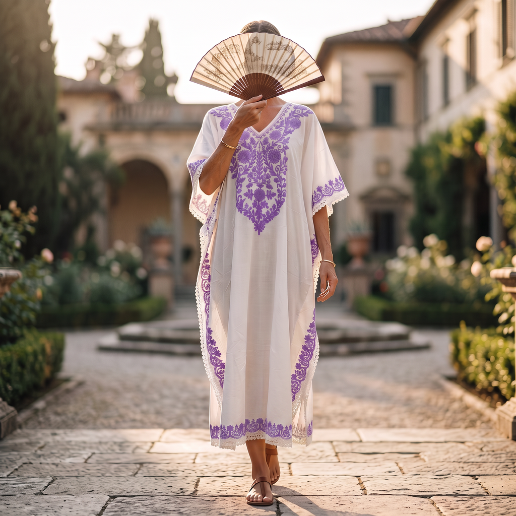 Free Size Farasha Embroidery Kaftan Cotton Dress 57" Long