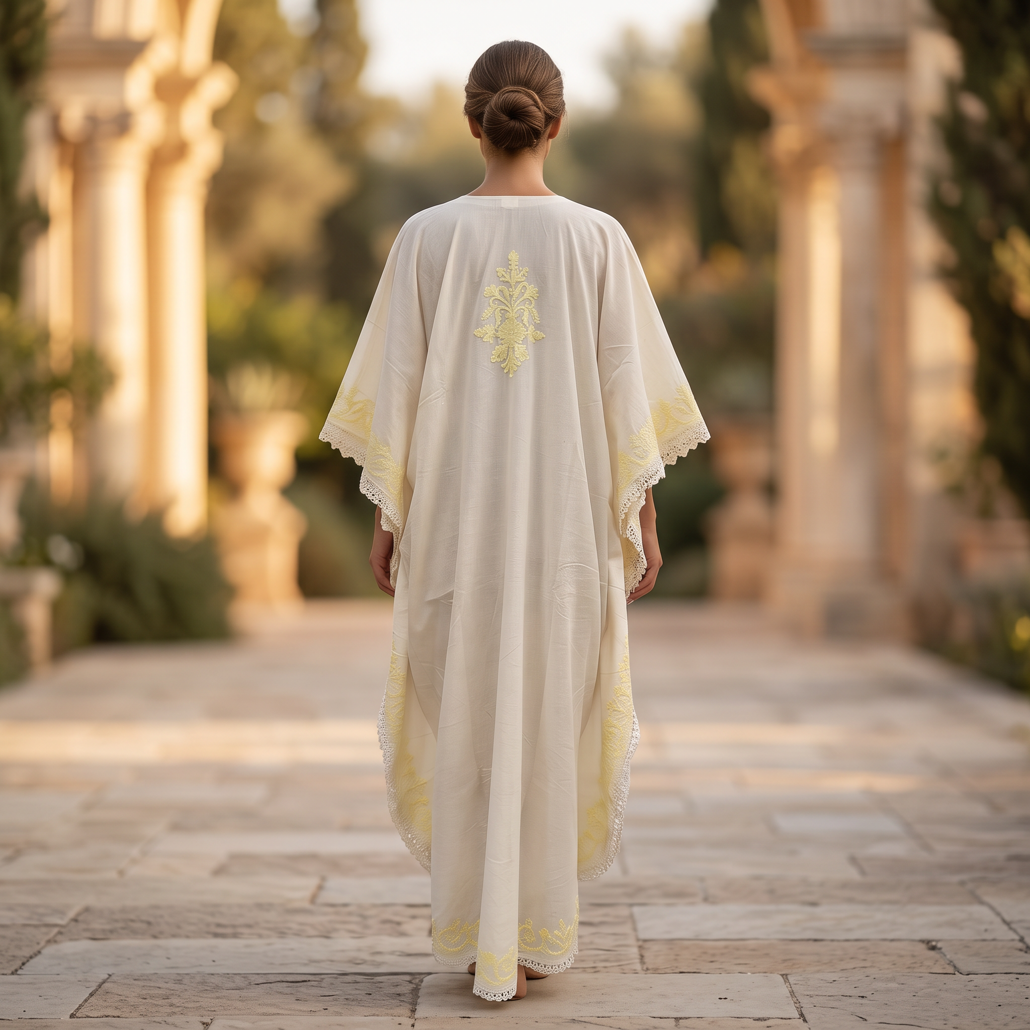 Free Size Farasha Embroidery Kaftan Cotton Dress 57" Long