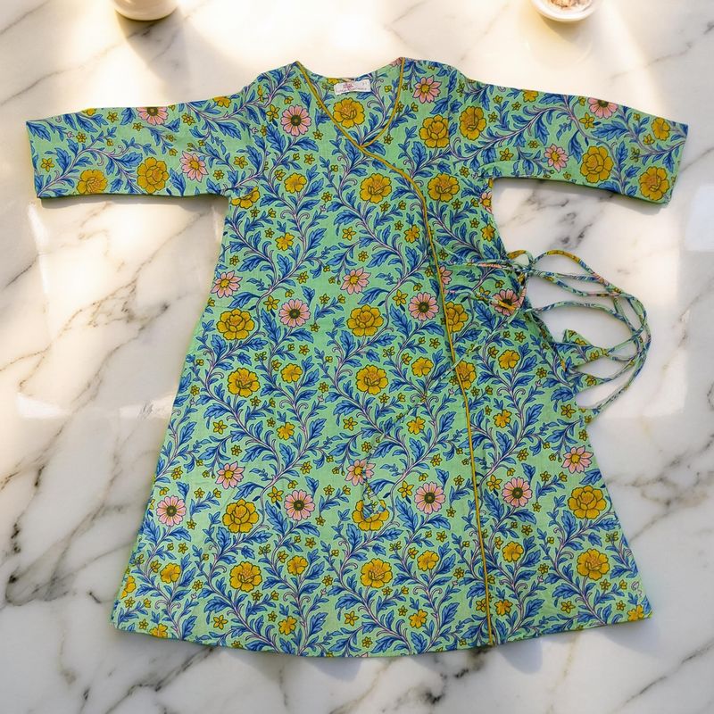 4-5 Year Qifa Printed Cotton Girls Dress 34" Long Jalabiya