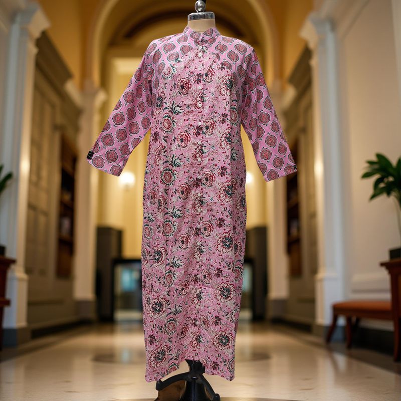 XS-S Honey Printed Cotton Dress 54" Long Jalabiya With Sheila