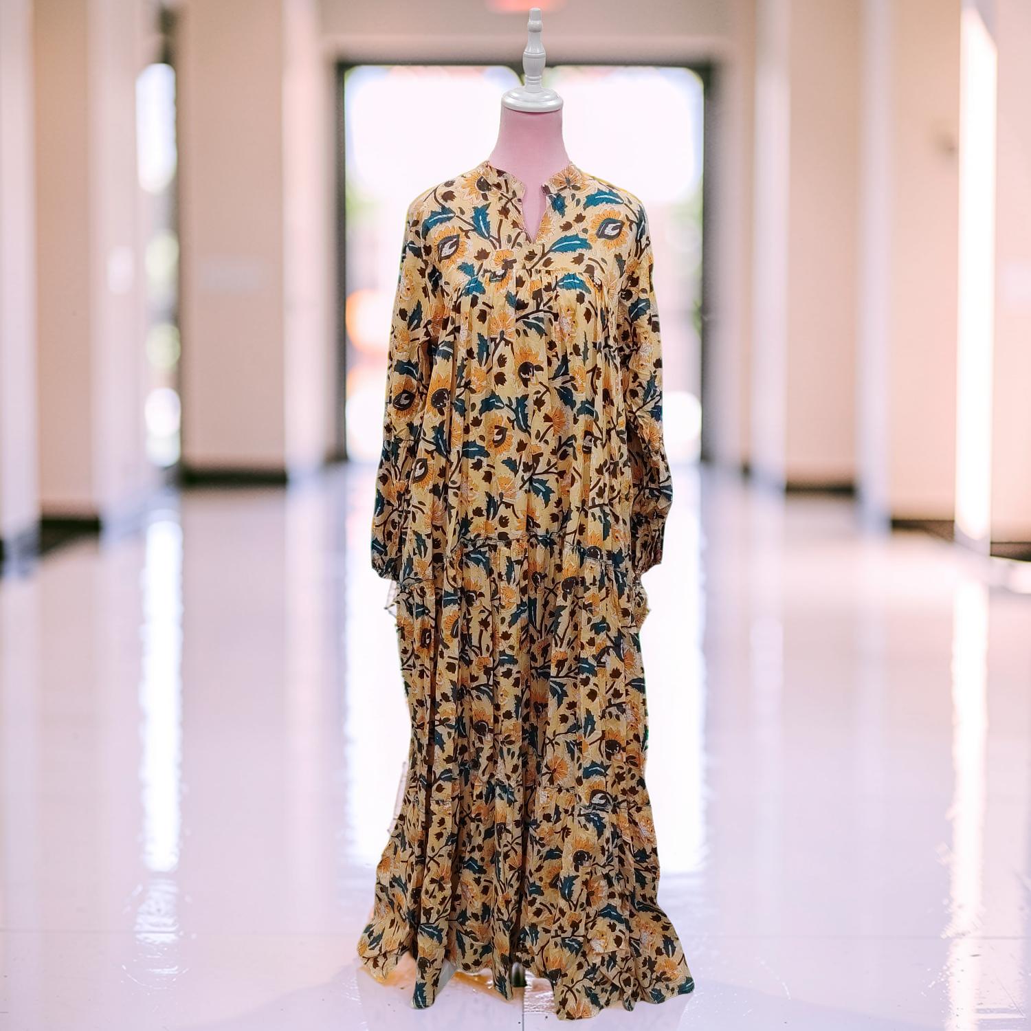 L/XL ZIYA Printed Cotton Dress 57" Long Jalabiya