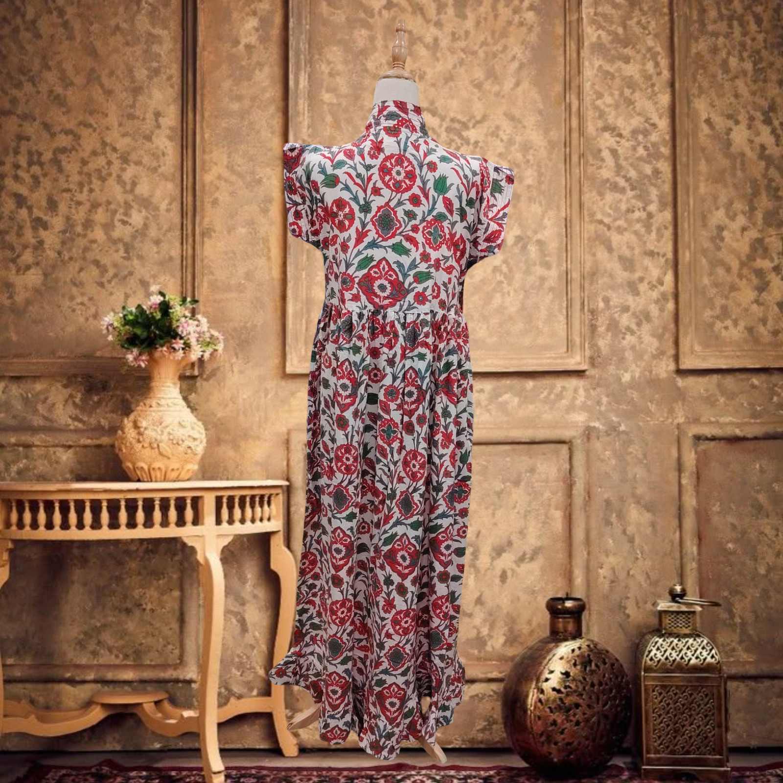 S/M AMANI Printed Cotton Dress 57" Long Jalabiya