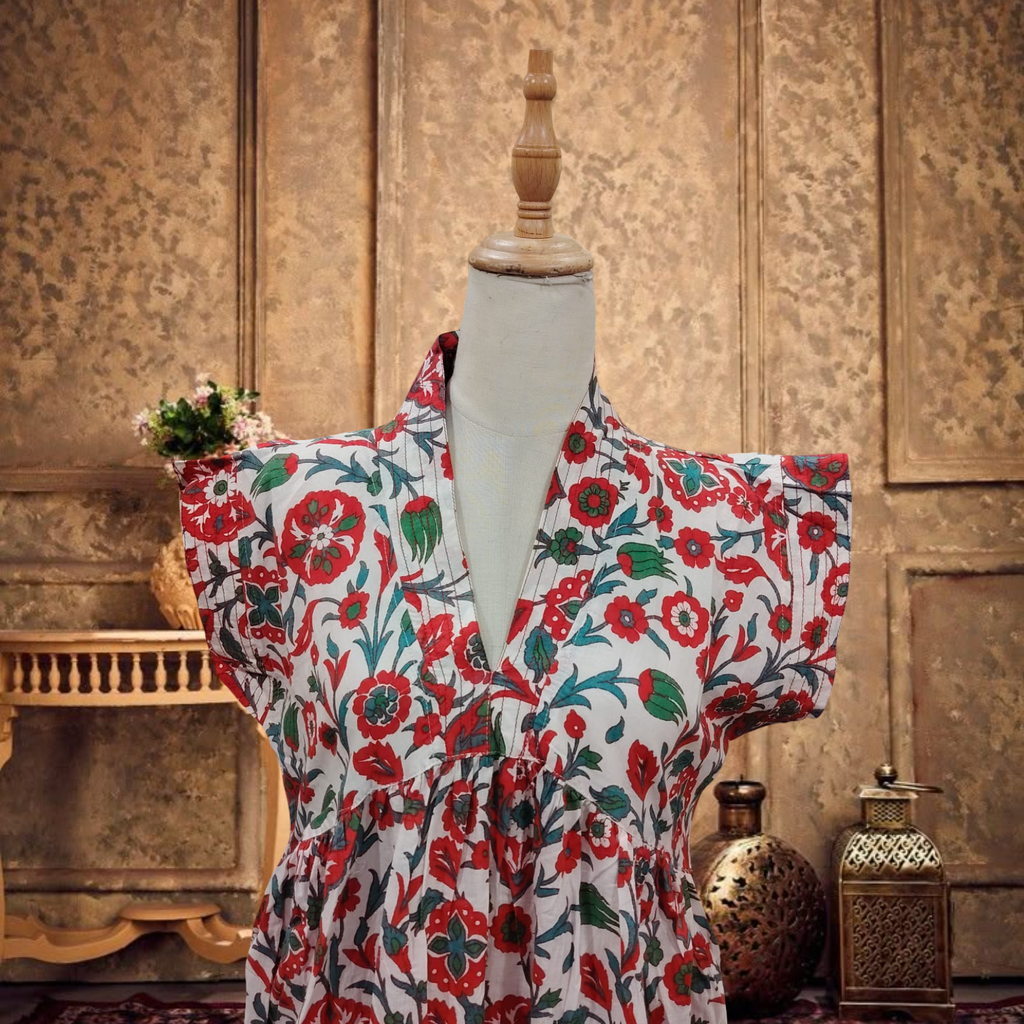 S/M AMANI Printed Cotton Dress 57" Long Jalabiya